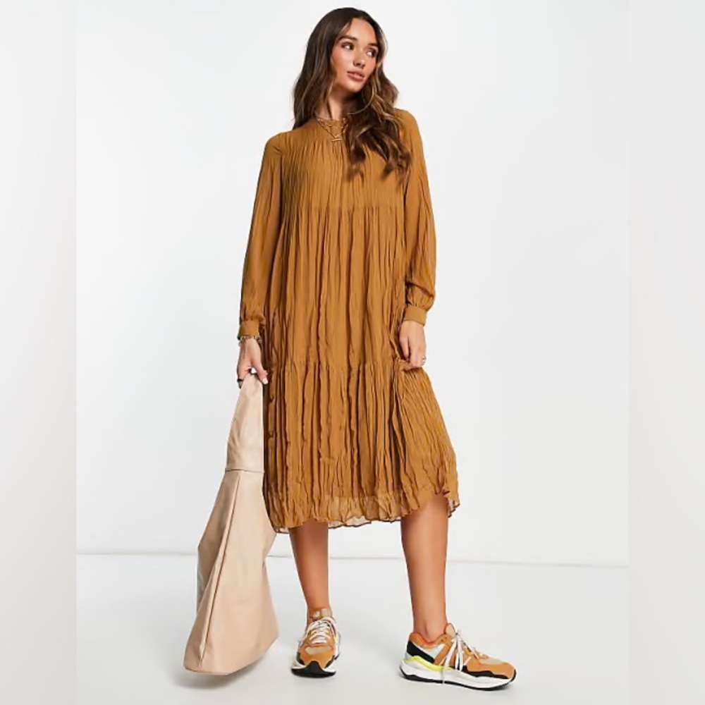 MNG Pleated Chiffon midi dress